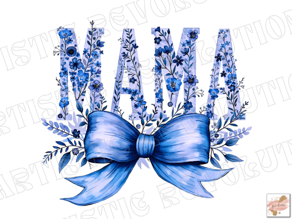 Blue Floral Coquette Mama Png