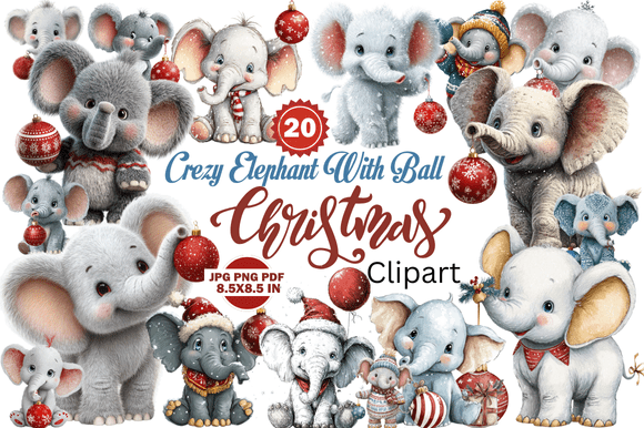 Christmas Crazy Elephant with Ball Clip