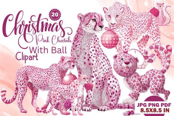 Christmas Pink Cheetah with Ball Clip Art: A Festive Addition to Your Creative Projects