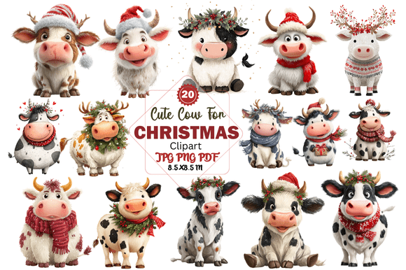 Cute Cow for Christmas Clipart: Festive Design for Every Creator