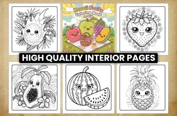 Easy Kawaii Fruits Coloring Book