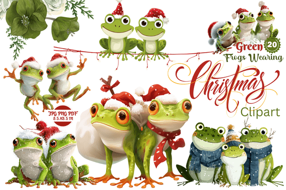 Green Frogs Wearing Christmas Clipart: A Unique Addition to Your Creative Toolkit