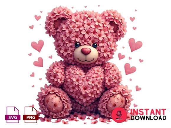 Pink Floral Valentine Teddy Bear Png: A Versatile Design for Creative Projects