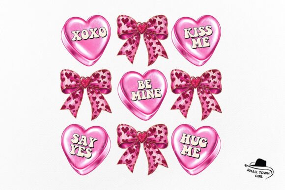 Pink Valentine Candy Heart Bow Coquette