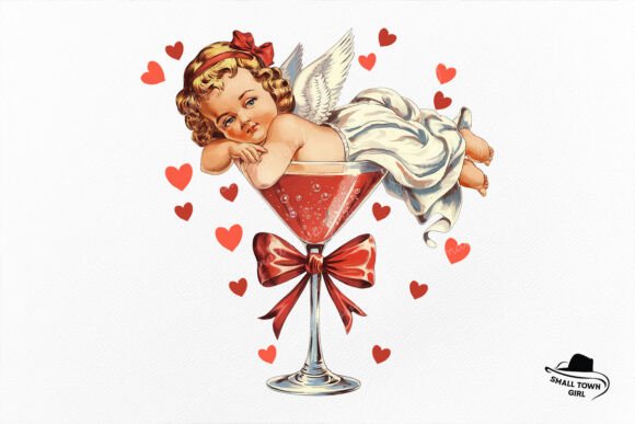 Retro Cupid Martini Glass Coquette Bow – A Versatile Digital Design for Creative Entrepreneurs