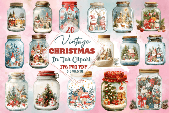 Vintage Christmas in Jar Clipart