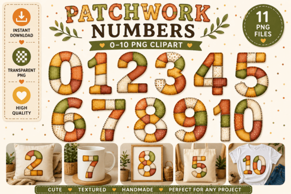 Warm Rustic Patchwork Numbers: Evaluating Quilted Fabric Number Clipart for Fall and Farmhouse Design